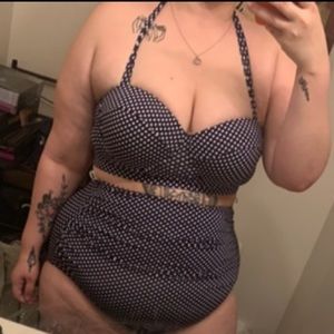 Plus size polka dot push up high waisted bikini
